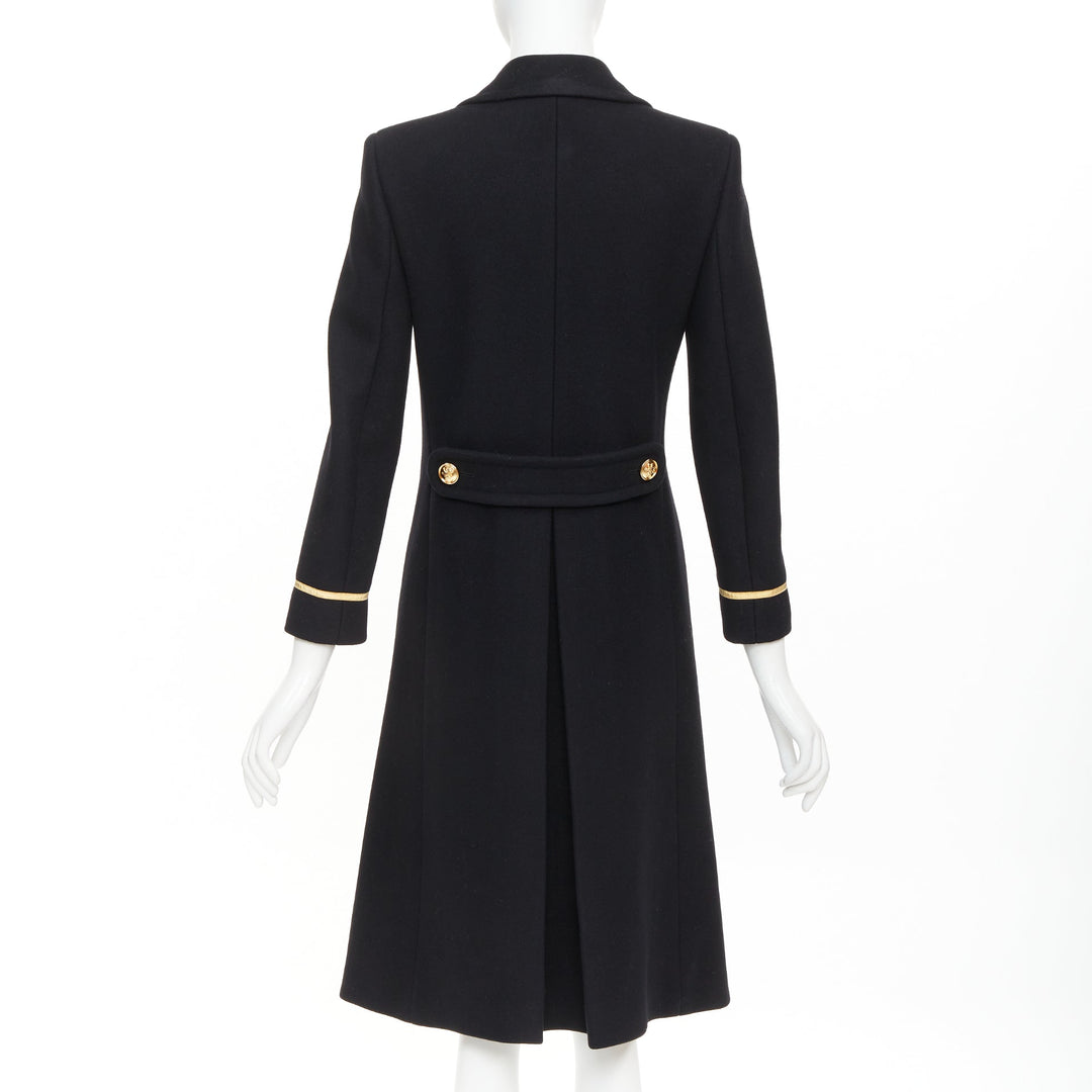 SAINT LAURENT 2016 black wool gold crest button military officer coat FR36