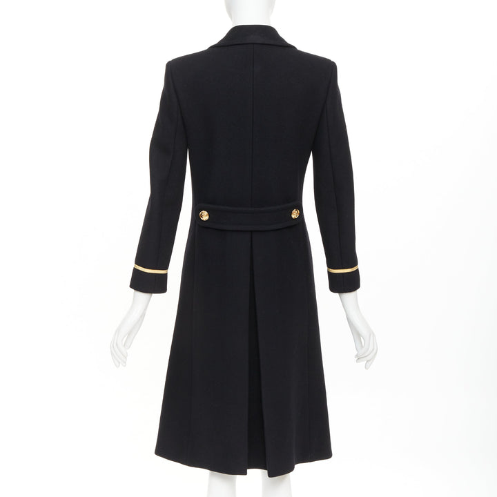 SAINT LAURENT 2016 black wool gold crest button military officer coat FR36