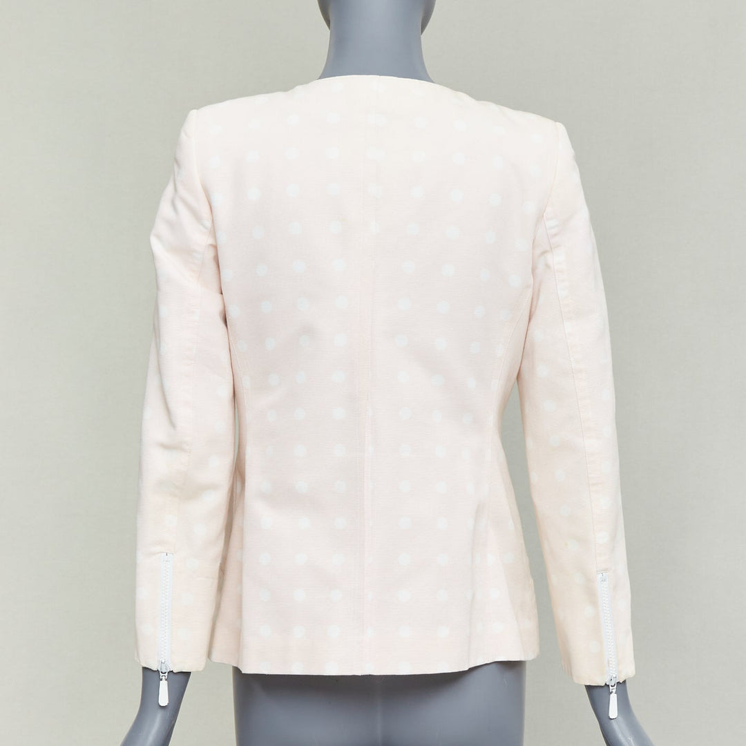 ESCADA Vintage pink cream polka dot cotton power shoulder blazer jacket IT36 XXS
