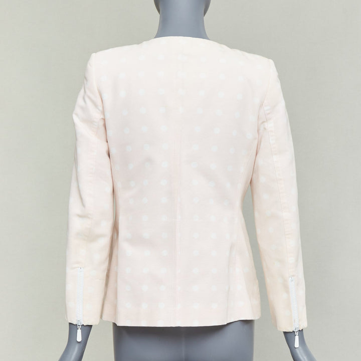 ESCADA Vintage pink cream polka dot cotton power shoulder blazer jacket IT36 XXS