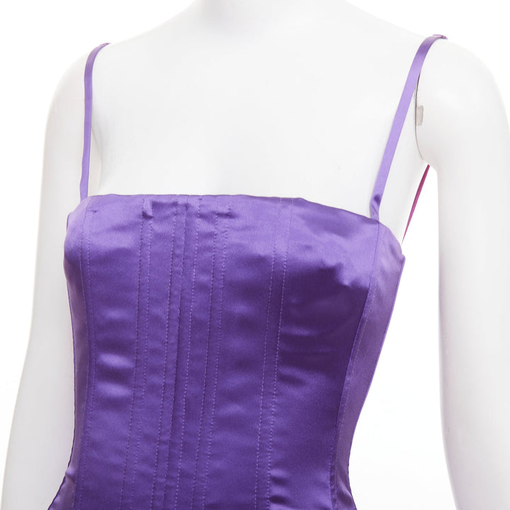 DOLCE GABBANA purple satin boned fitted spaghetti strap corset top IT40 S