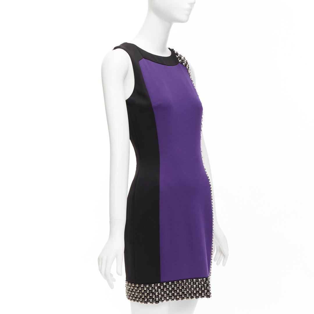 VERSACE purple silk blend silver studs colorblock mod shift dress IT42 M