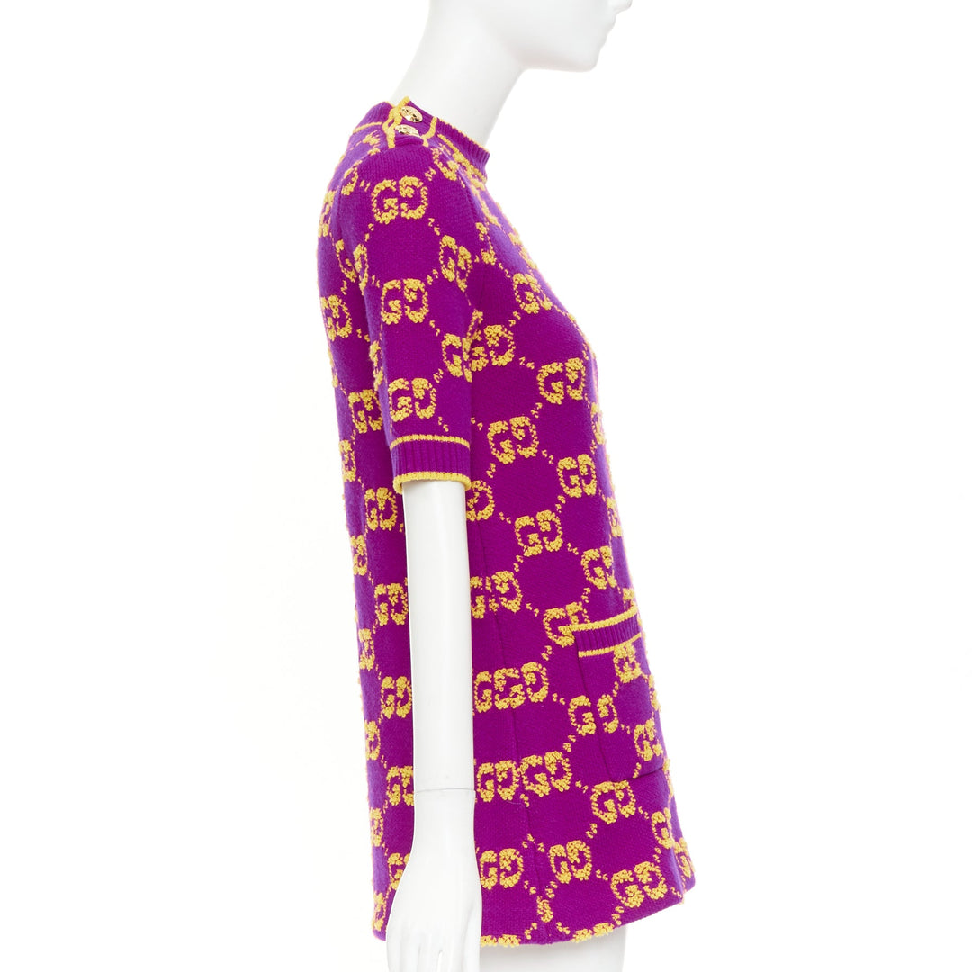 GUCCI 2022 GG Supreme purple yellow enlarged monogram jacquard mini dress IT40 S