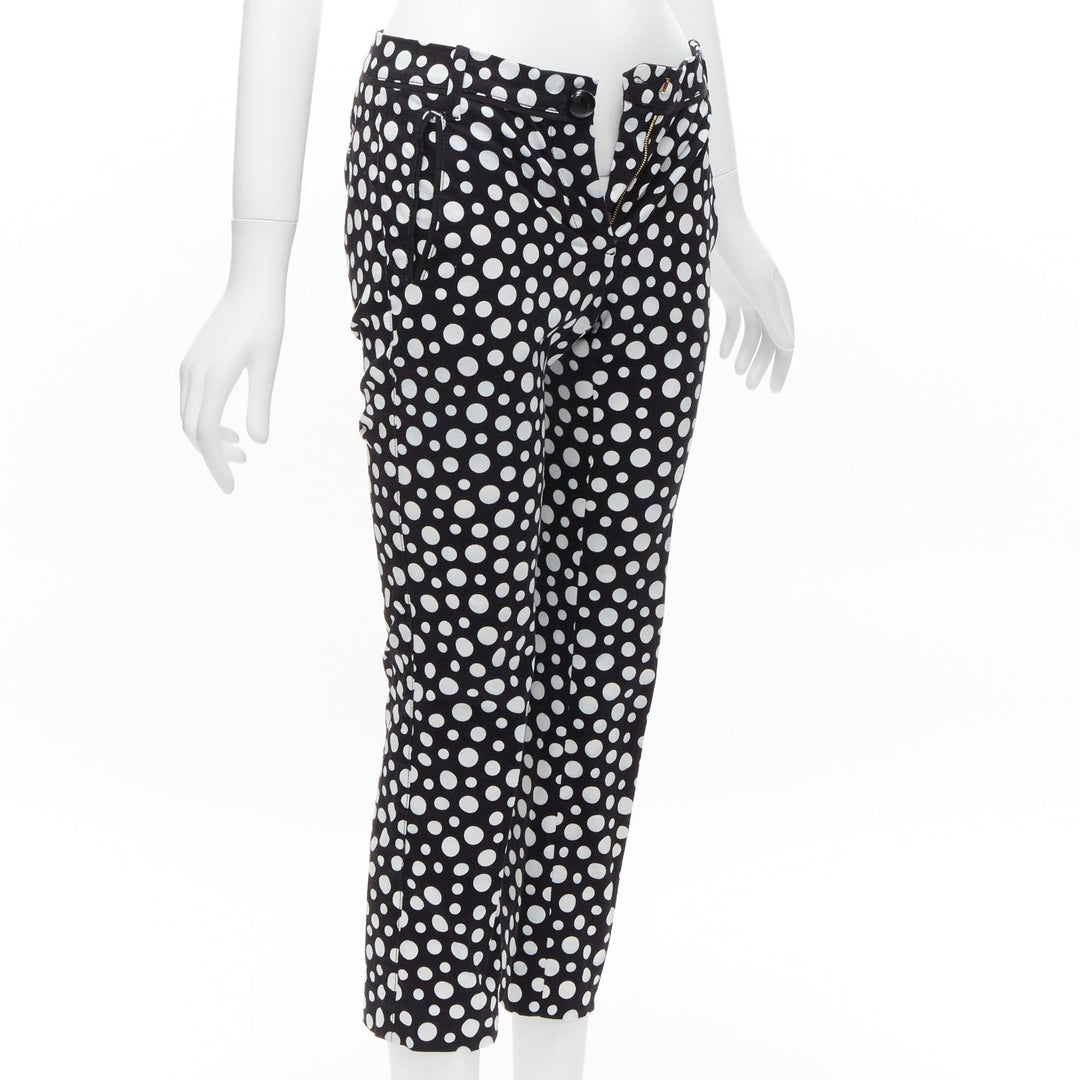 LOUIS VUITTON Kusama 2012 Runway black white polka dots high waist pants FR34 XS