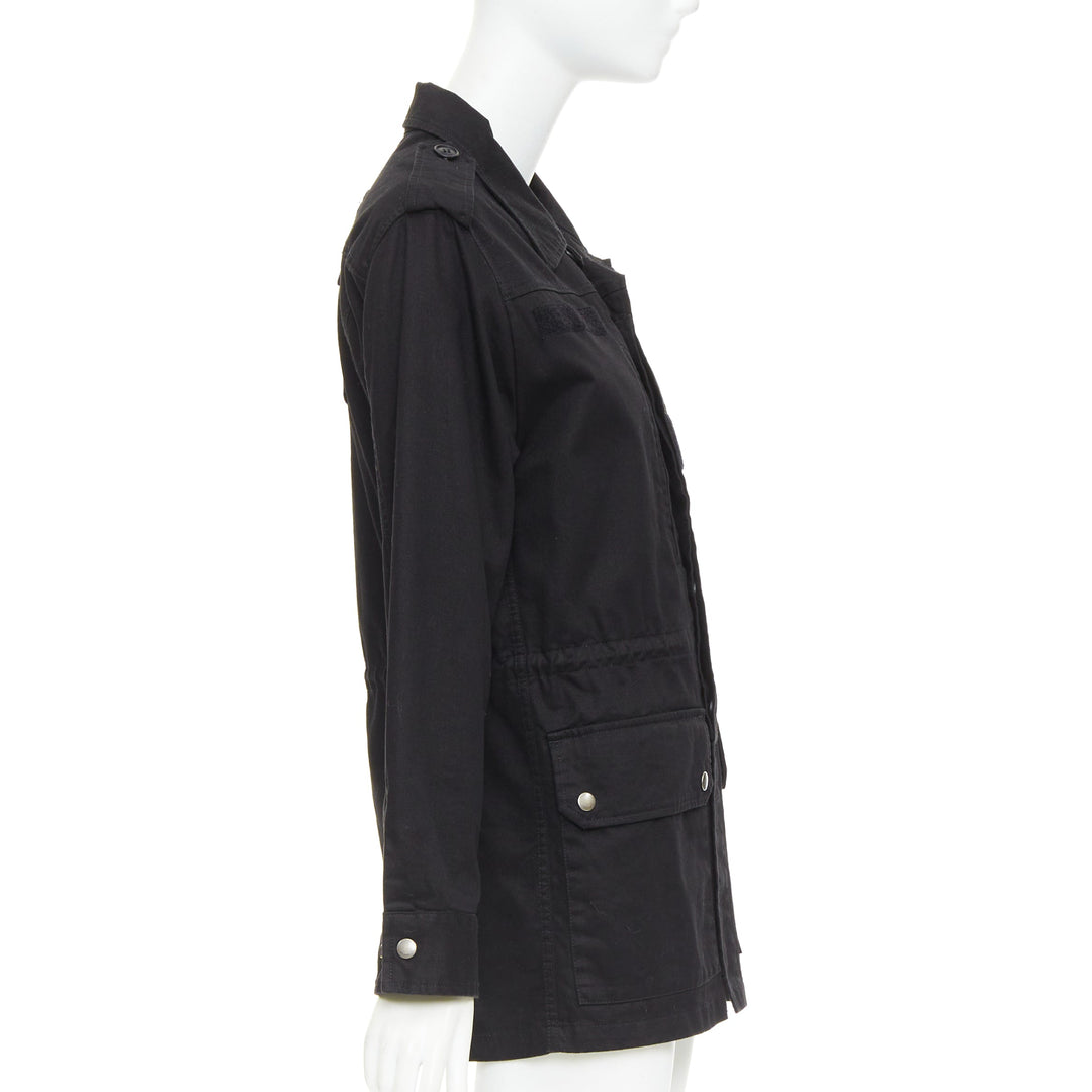 SAINT LAURENT 2018 black cotton ramie glitter logo safari jacket FR36 S