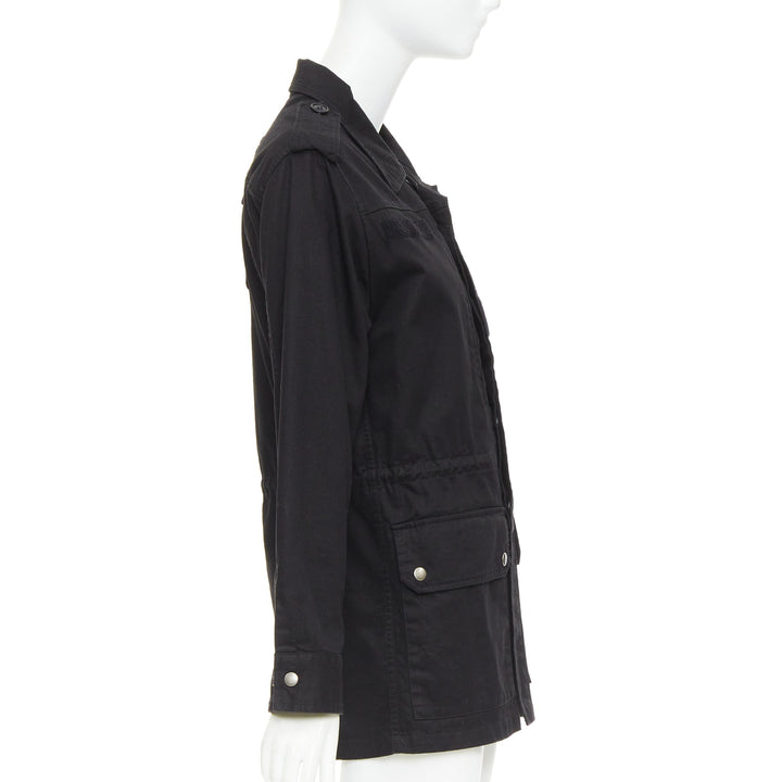 SAINT LAURENT 2018 black cotton ramie glitter logo safari jacket FR36 S