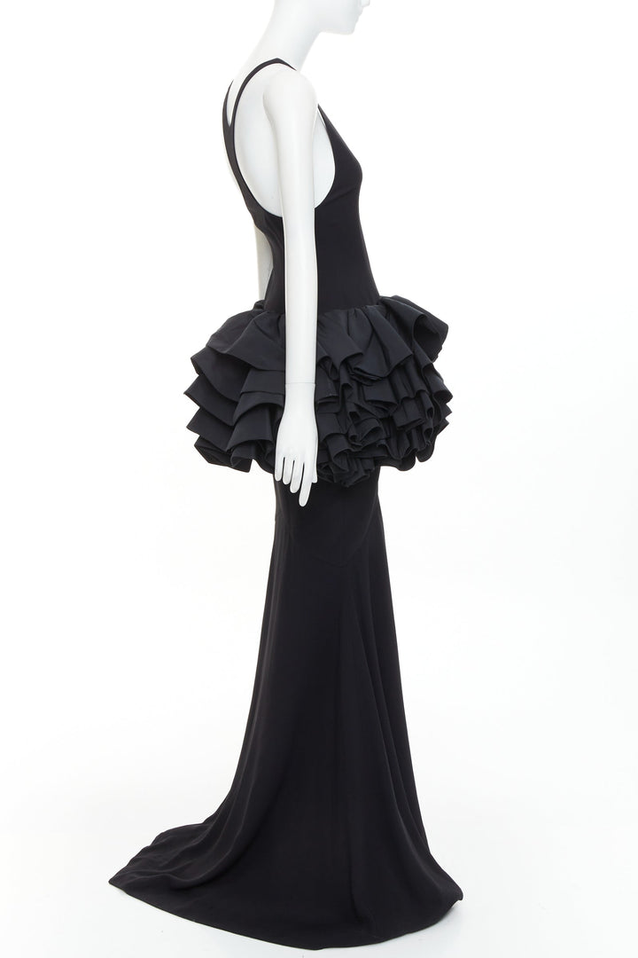 rare ALEXANDRE VAUTHIER COUTURE black scoop ruffle peplum evening gown dress
