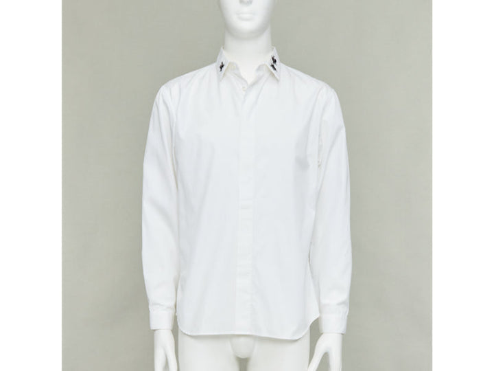 DIOR HOMME white cotton black beaded triple bee collar dress shirt EU40 L