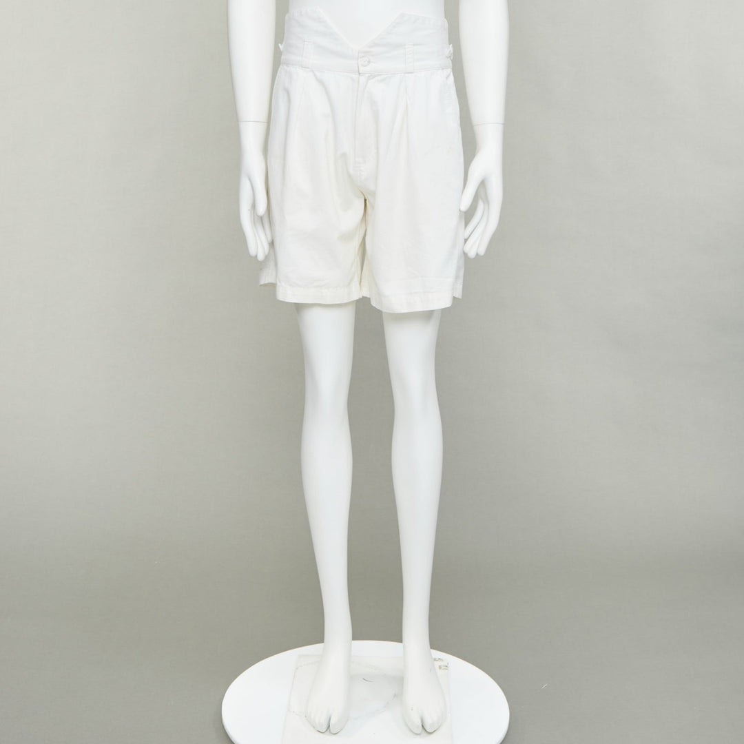 RAF SIMONS 2006 cream cotton high waist pleated front dress shorts EU50 L