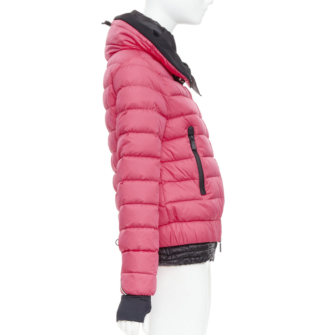 MONCLER Grenoble pink nylon black trim down filled puffer ski jacket Sz1 S