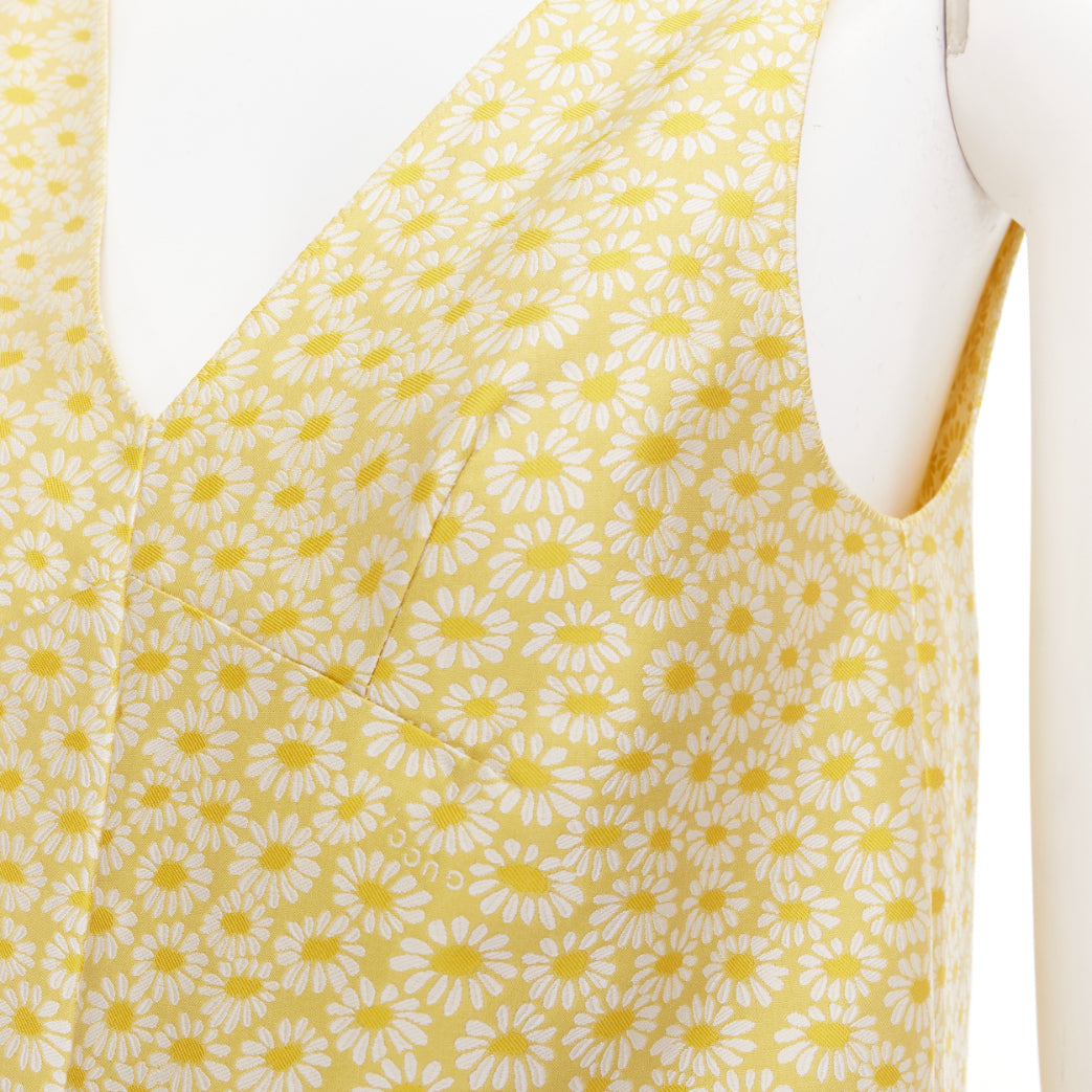 GUCCI 2025 yellow daisy jacquard sleeveless Vneck silk shift mini dress IT36 XXS