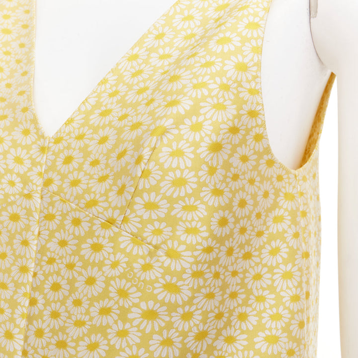 GUCCI 2025 yellow daisy jacquard sleeveless Vneck silk shift mini dress IT36 XXS
