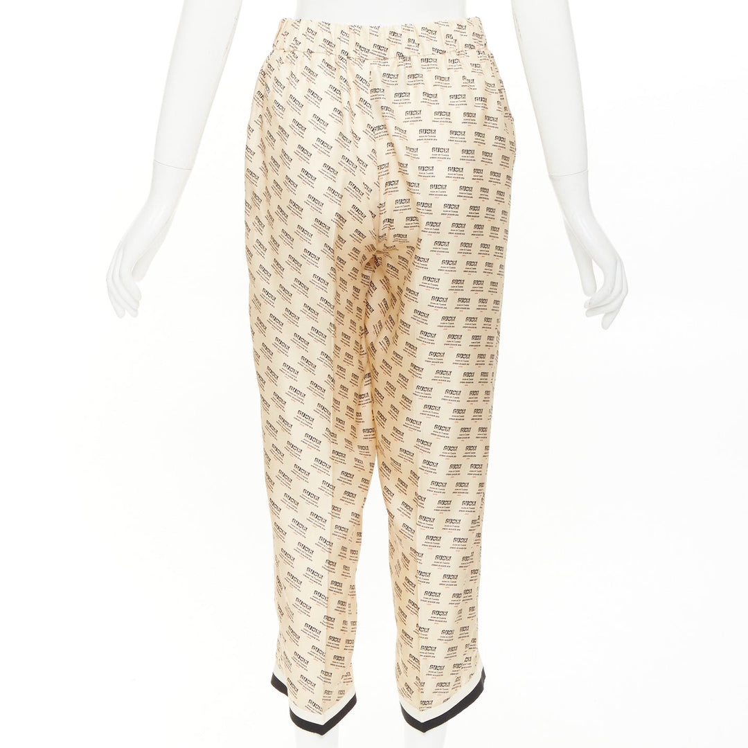 GUCCI  2017 100% silk beige invite stamp logo monogram pajama pants IT38 XS