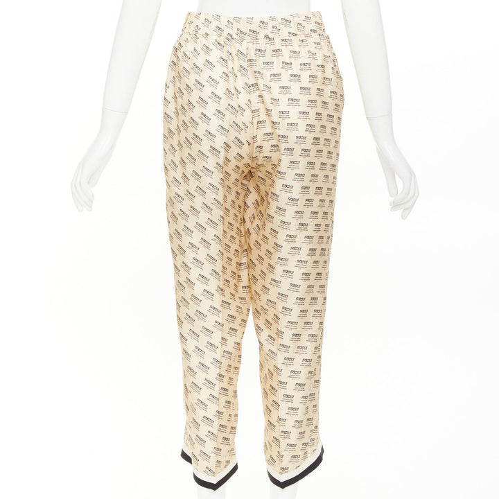 GUCCI  2017 100% silk beige invite stamp logo monogram pajama pants IT38 XS