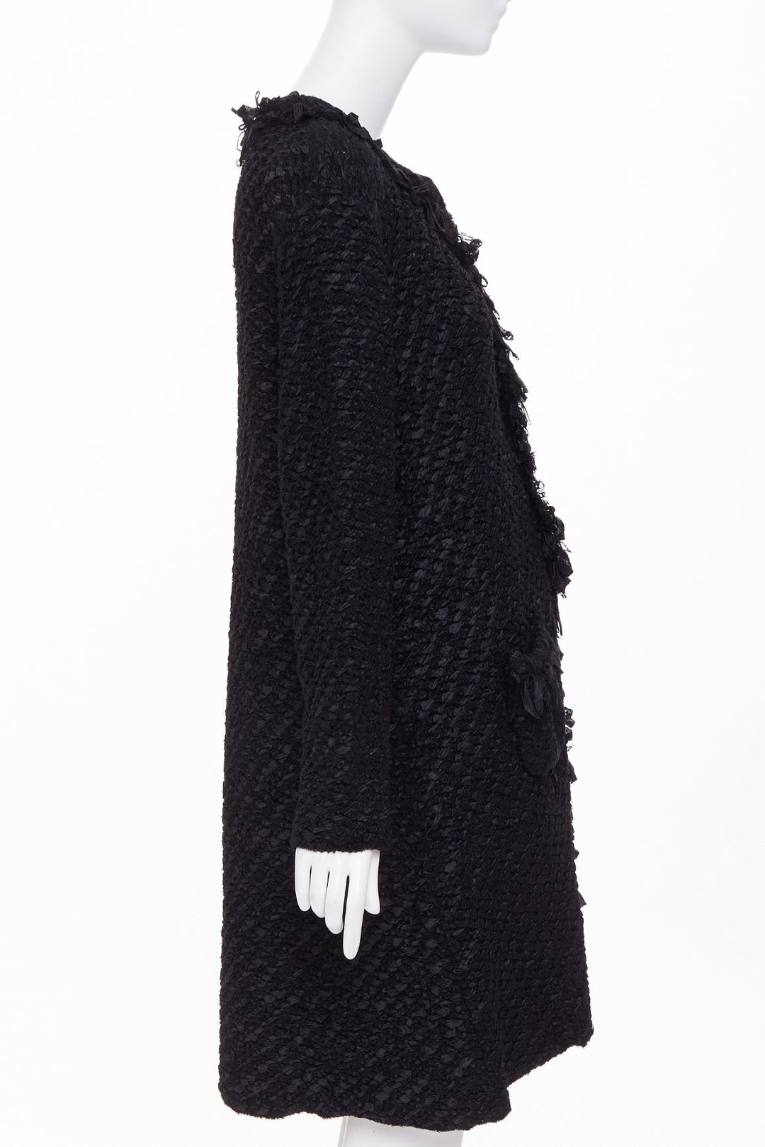 ARMANI COLLEZIONI black nylon ribbon textured knit outerwear coat US14 3XL