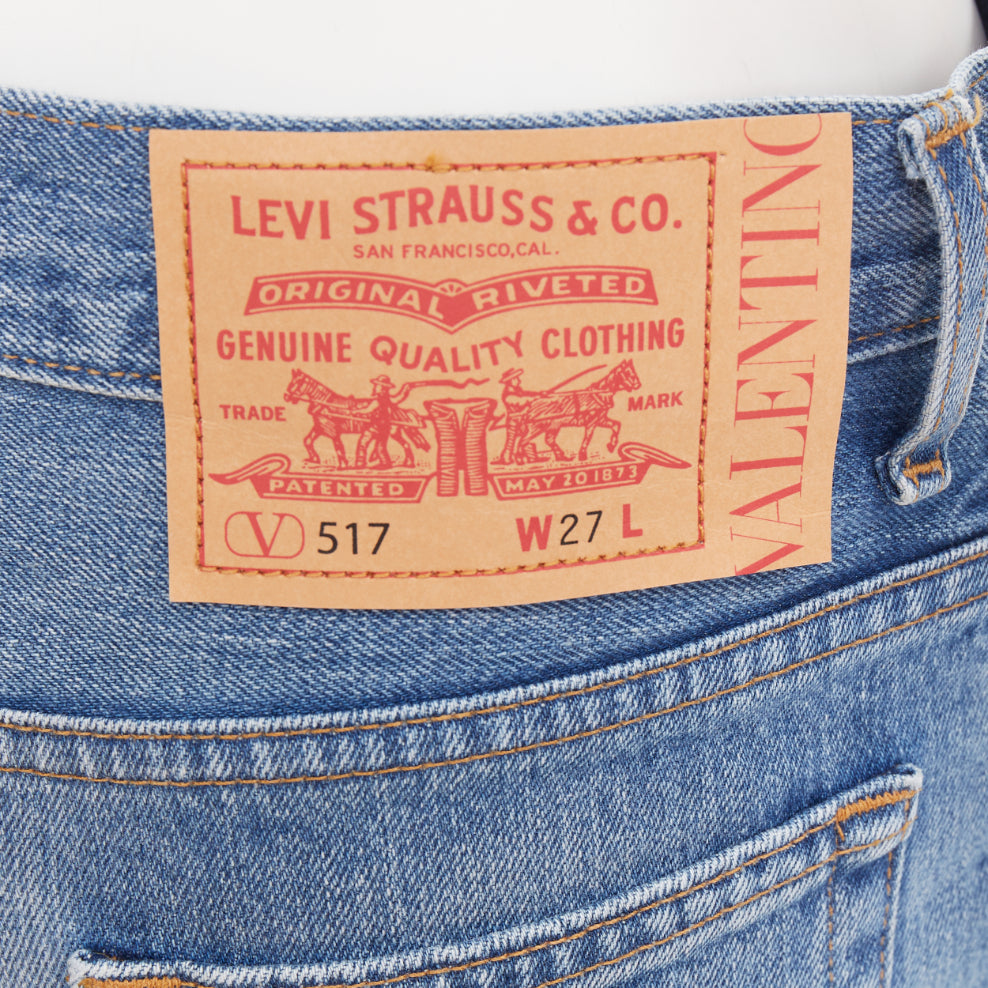 VALENTINO LEVI'S 2021 blue washed brown red logo tag pockets flare leg jeans 27"