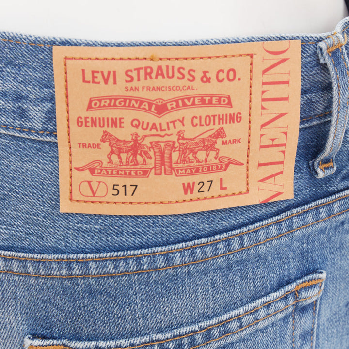 VALENTINO LEVI'S 2021 blue washed brown red logo tag pockets flare leg jeans 27"
