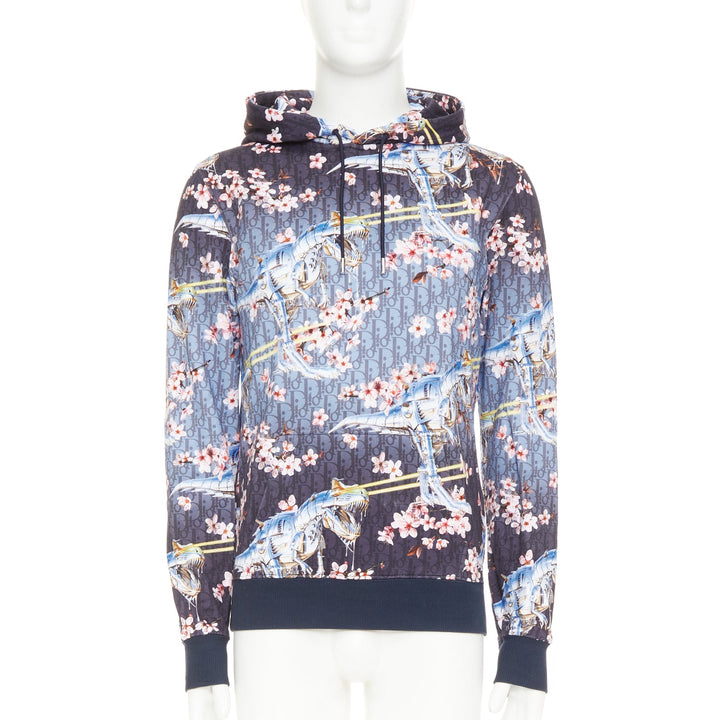 DIOR HOMME 2019 Hajime Sorayama blue blossom dinosaur robot oblique hoodie XS