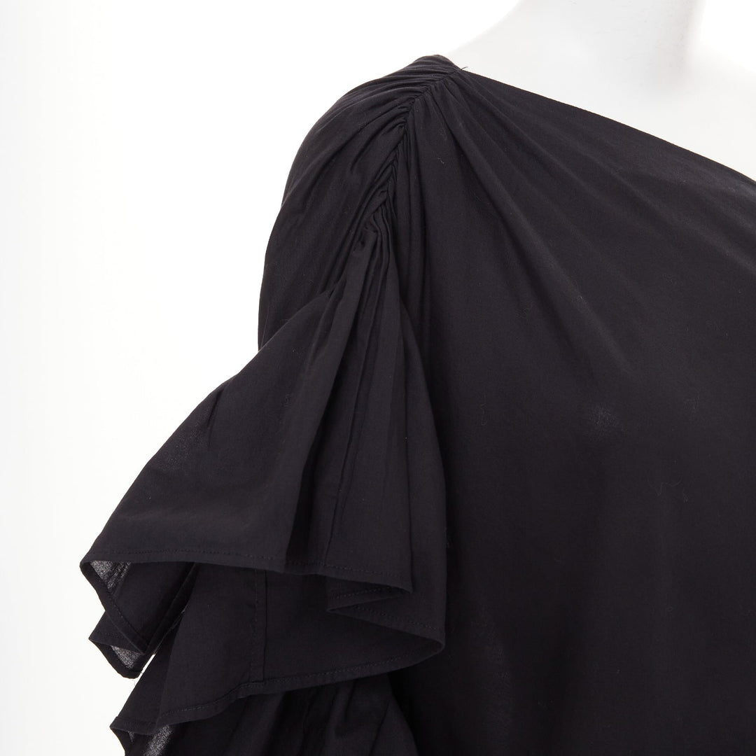 KALITA Evanthie black asymmetric one shoulder ruffled cotton dress S