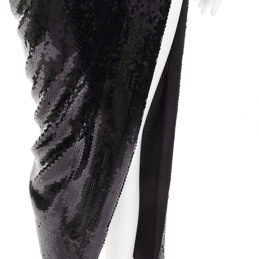 rare ALEXANDRE VAUTHIER COUTURE SS2022 Runway black sequin drape high slit dress