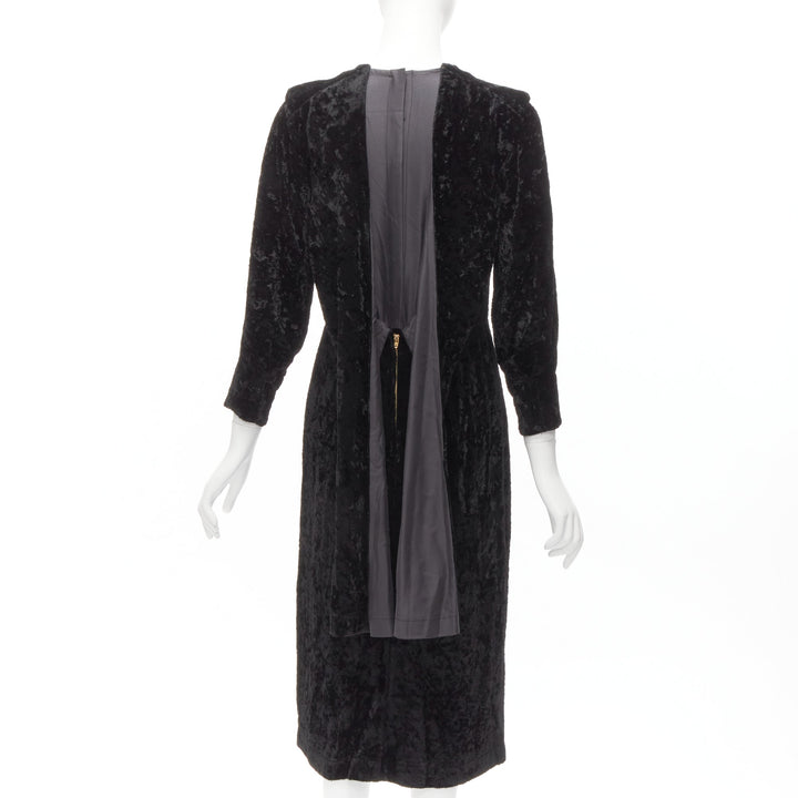 TOGA ARCHIVES PULLA black crushed velvet twill layered tie back zip dress FR36 S