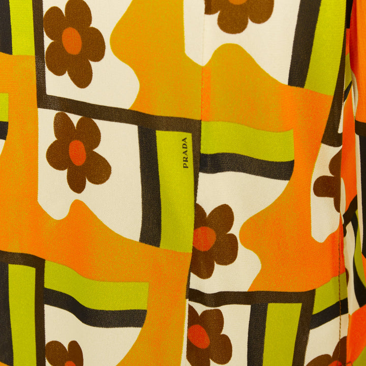 PRADA 2017 Runway green orange Mod graphic floral print viscose shirt IT40 S