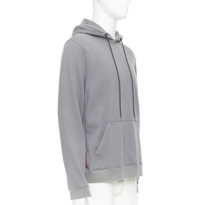 PRADA 2018 Line Rossa grey cotton red sports logo hoodie L