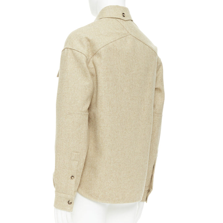 BOTTEGA VENETA 2020 beige double faced wool felt angular pocket overshirt EU38 S