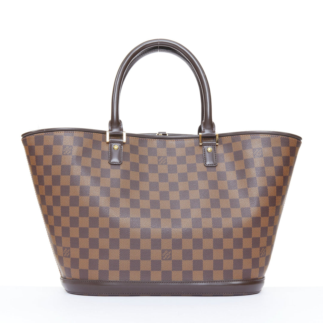 LOUIS VUITTON Manosque GM brown damier ebene canvas pocket satchel tote bag