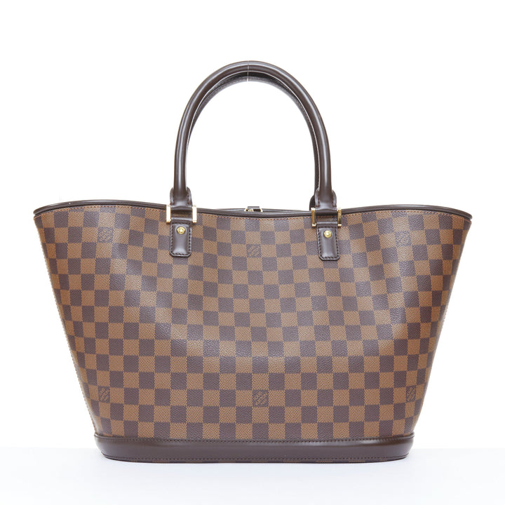 LOUIS VUITTON Manosque GM brown damier ebene canvas pocket satchel tote bag