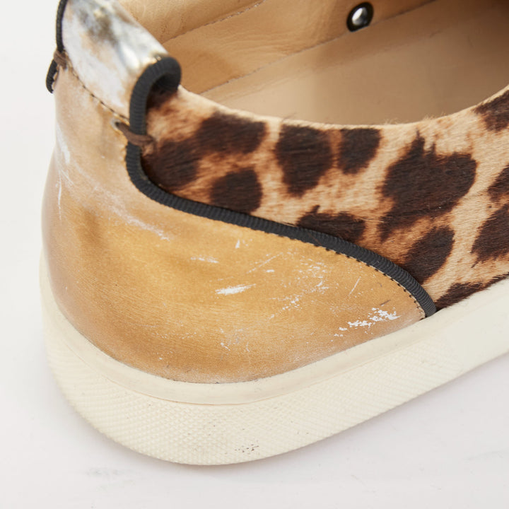 CHRISTIAN LOUBOUTIN Louis Junior Spikes leopard calf hair low top sneakers EU39