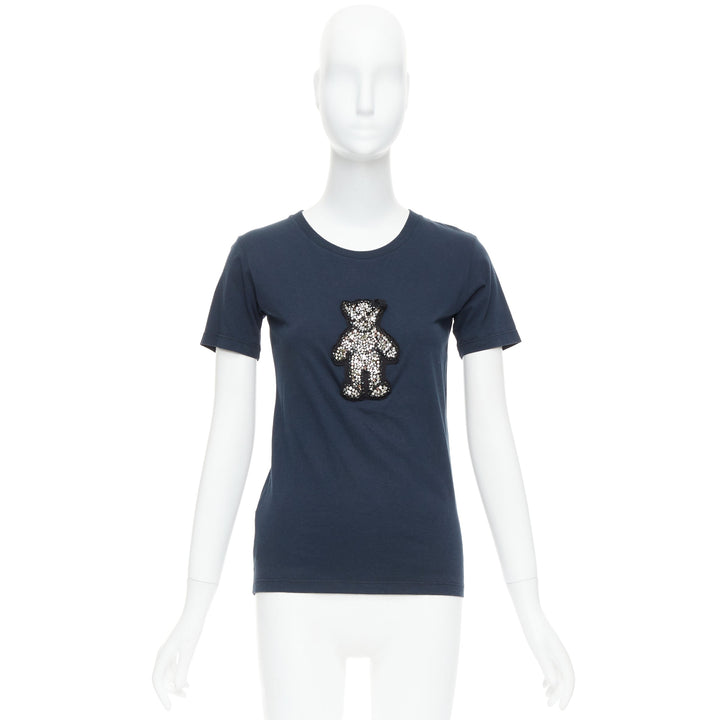 PRADA 2008 black crystal embellished teddy bear tshirt S