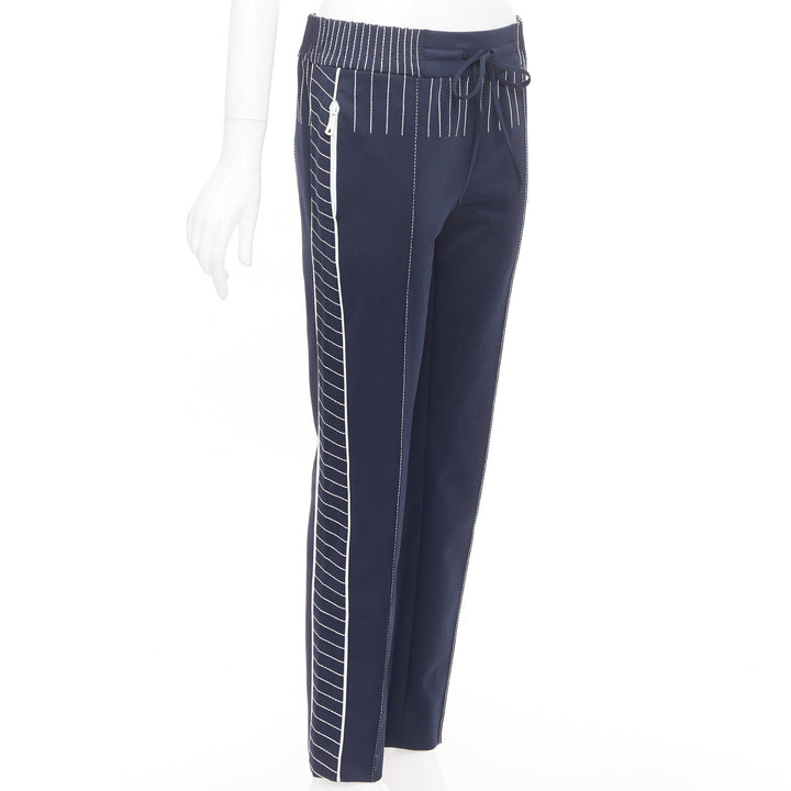 VALENTINO navy white striped topstitch pleated front cropped track pants IT38 XS