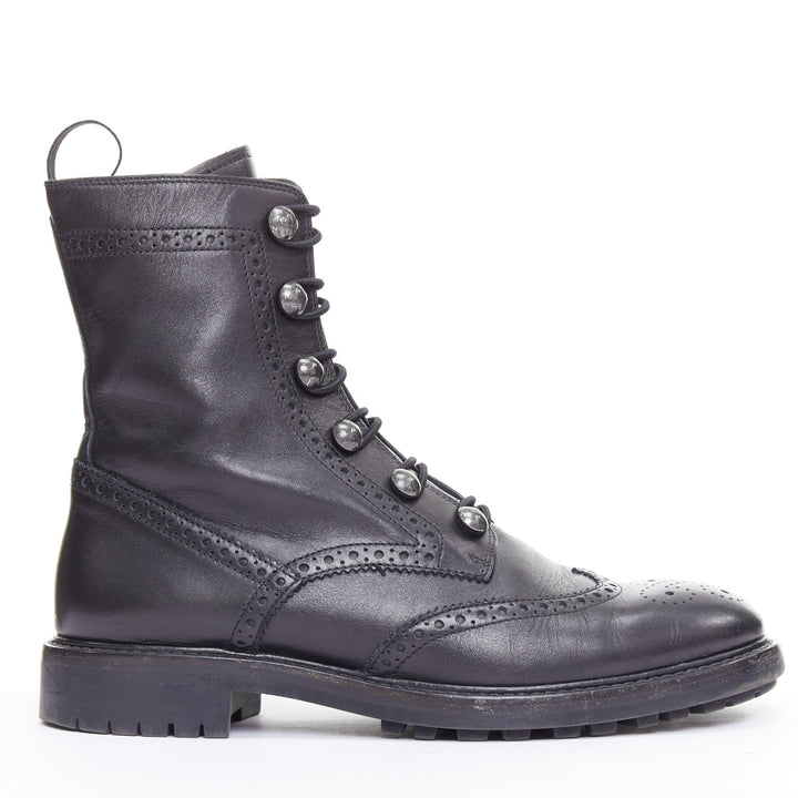 DIOR Diorunit black leather CD studs brogue combat boots EU38