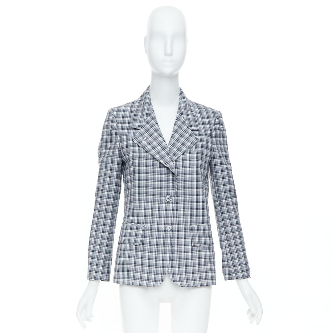 THOM BROWNE grey navy plaid wool multicolor silk lined tailoring blazer IT40 S