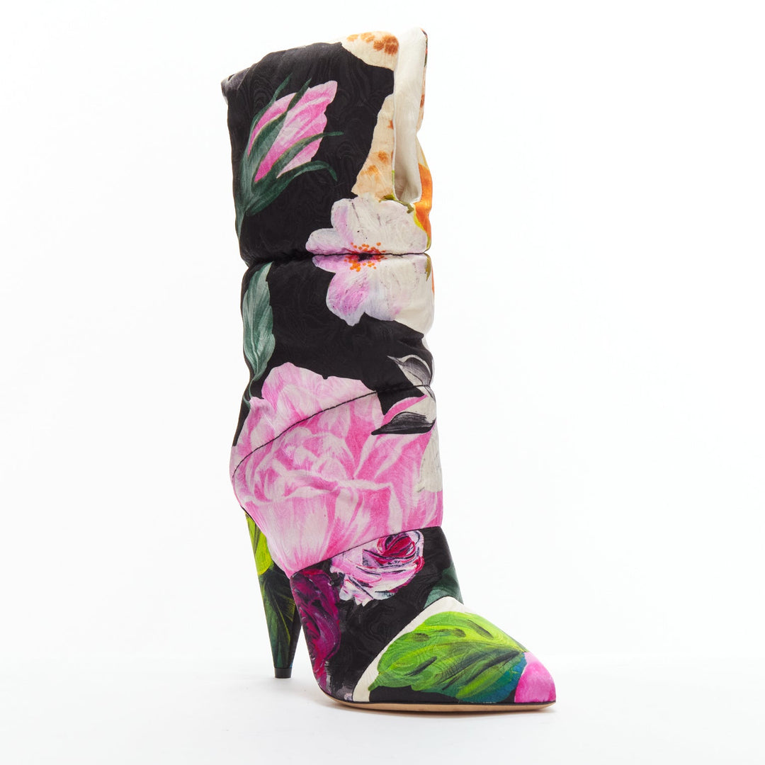 JIMMY CHOO Off-White Sara 100 floral brocade padded boots EU38.5