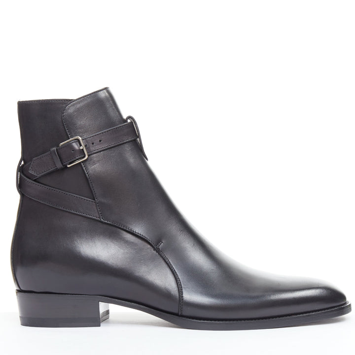 SAINT LAURENT Wyatt 30 black smooth leather jodhpur boots EU42