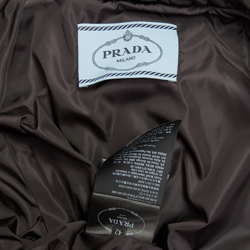 PRADA 2021 On Ice Jacquard Intarsia Logo ivory wool blend puffer jacket IT42 M