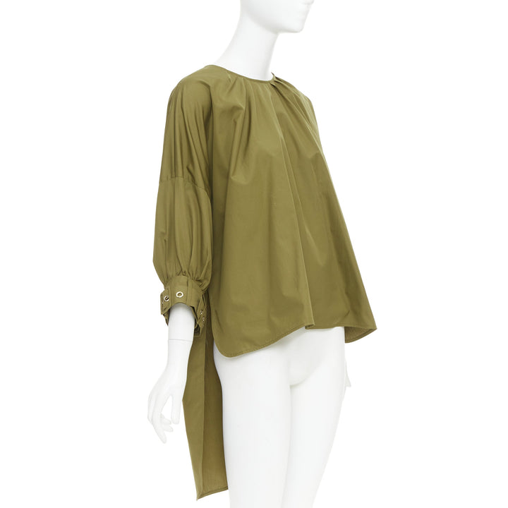 S' MAX MARA Maya khaki green cotton belted cuffs hi low tunic shirt top IT34 XXS