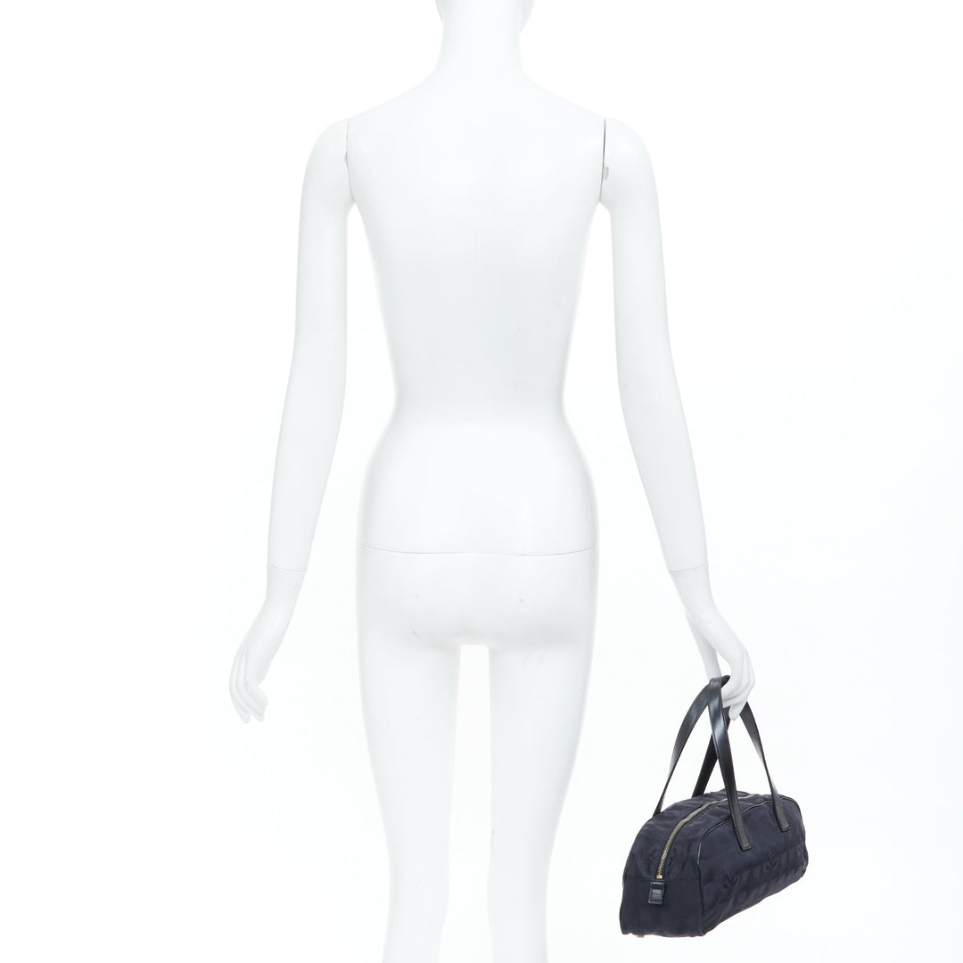 CHANEL 2002 New Travel Line black jacquard nylon mini Boston bowling bag