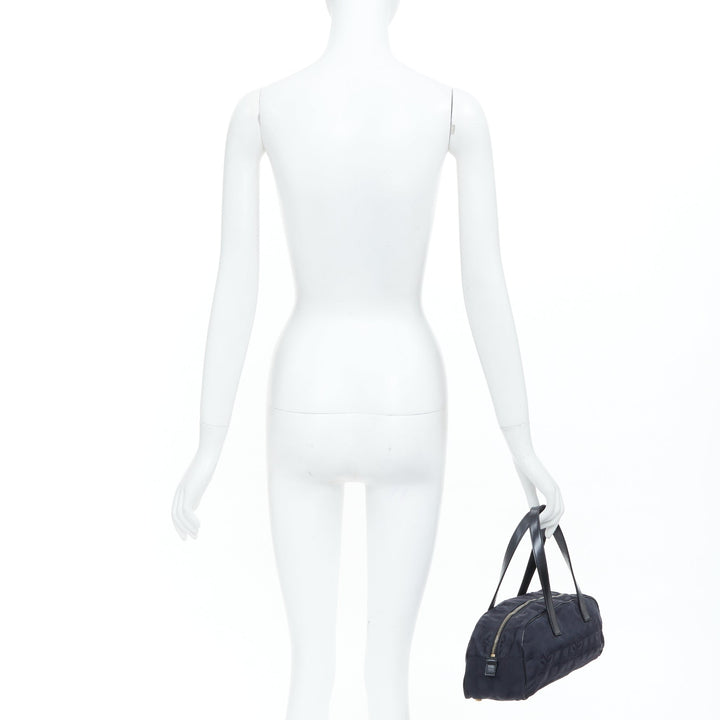 CHANEL 2002 New Travel Line black jacquard nylon mini Boston bowling bag
