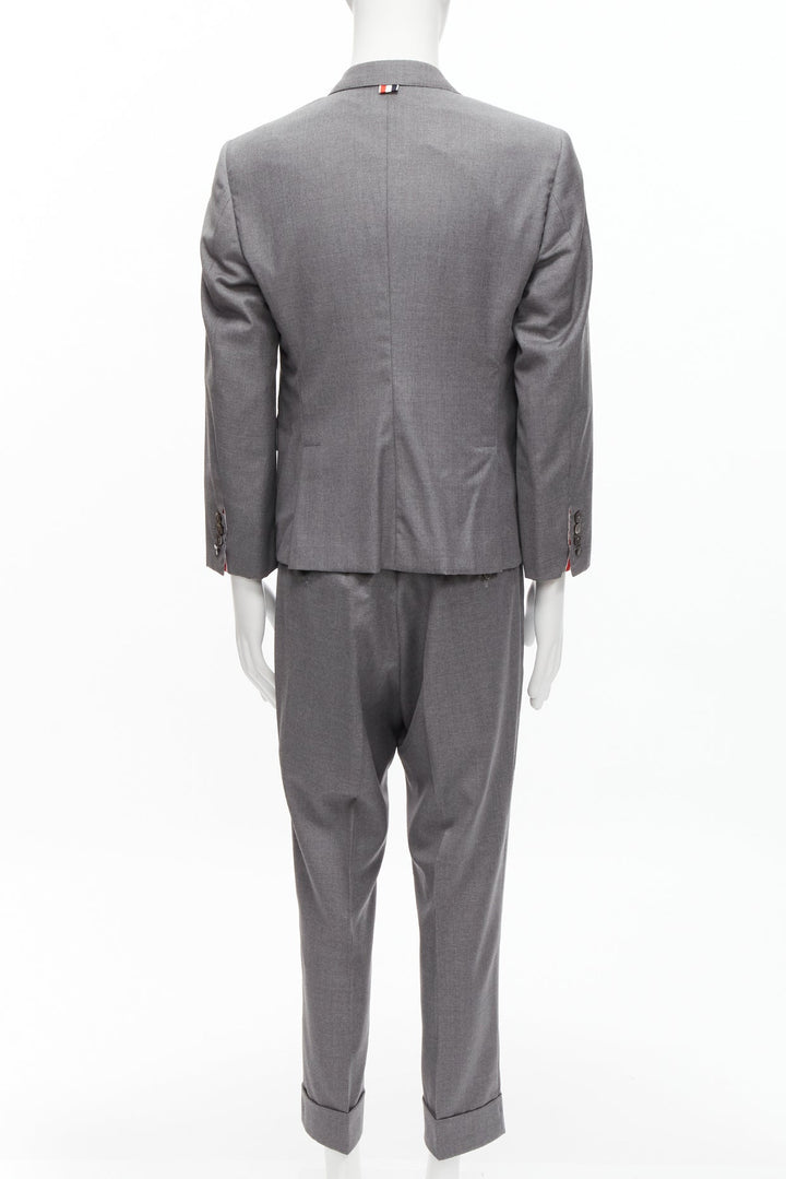 THOM BROWNE 100% wool grey single breast 2-button blazer pants suit SZ. 3 L