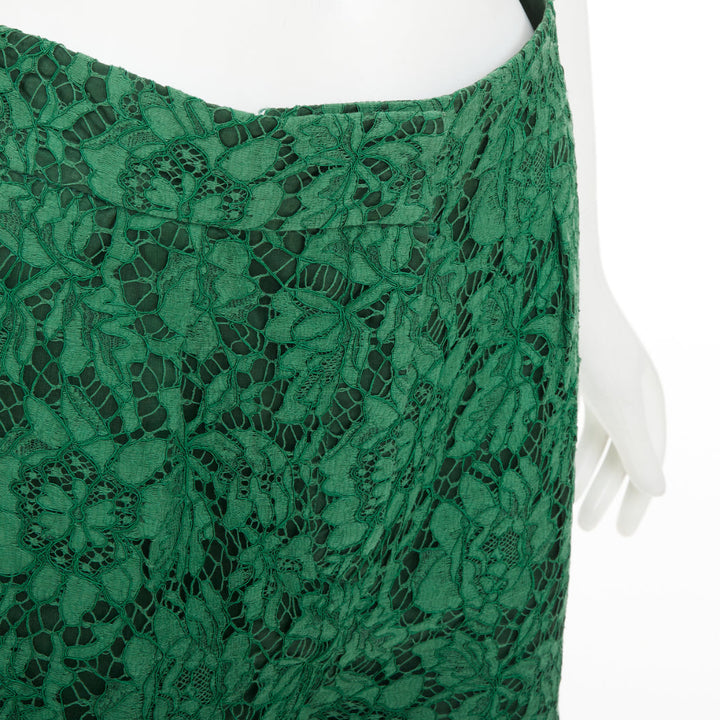 VALENTINO green floral guipure lace silk lined high waist mini shorts IT44 L