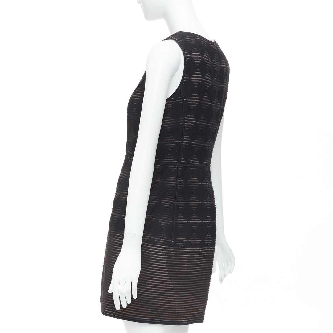 TIBI black diamond checkered embroidered stripe fit flared dress US4 S