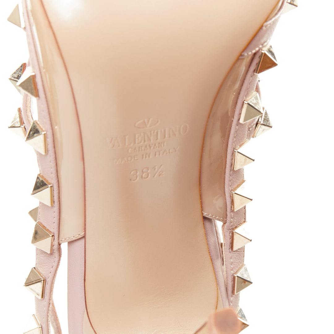 VALENTINO Rockstud 100 nude patent gold studded caged stiletto heels EU38