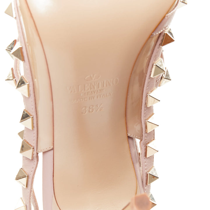VALENTINO Rockstud 100 nude patent gold studded caged stiletto heels EU38