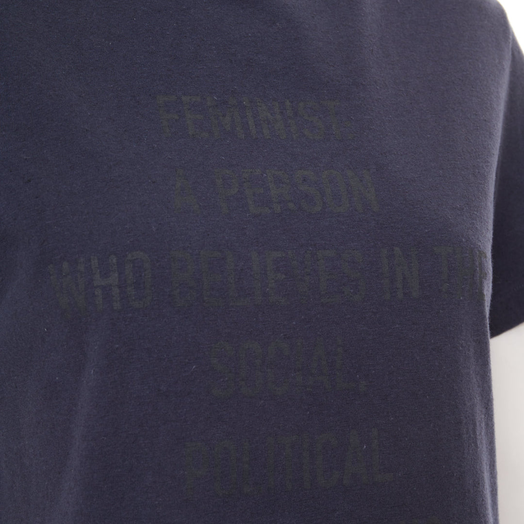 DIOR 2017 Feminist Definition navy cotton linen washed effect tshirt S