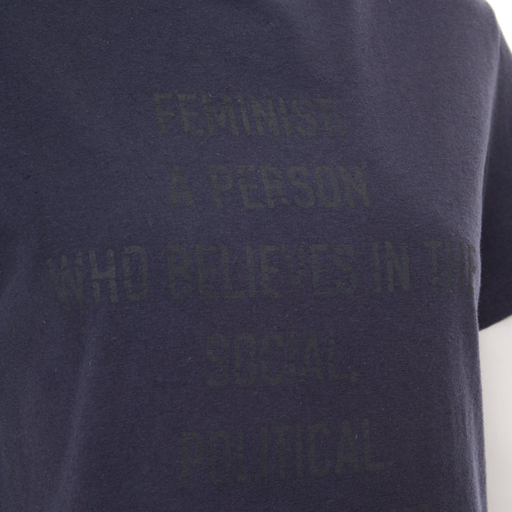 DIOR 2017 Feminist Definition navy cotton linen washed effect tshirt S