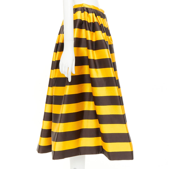 rare PRADA 2022 Raf Simons Tropica yellow brown graphic stripe full skirt IT42 M