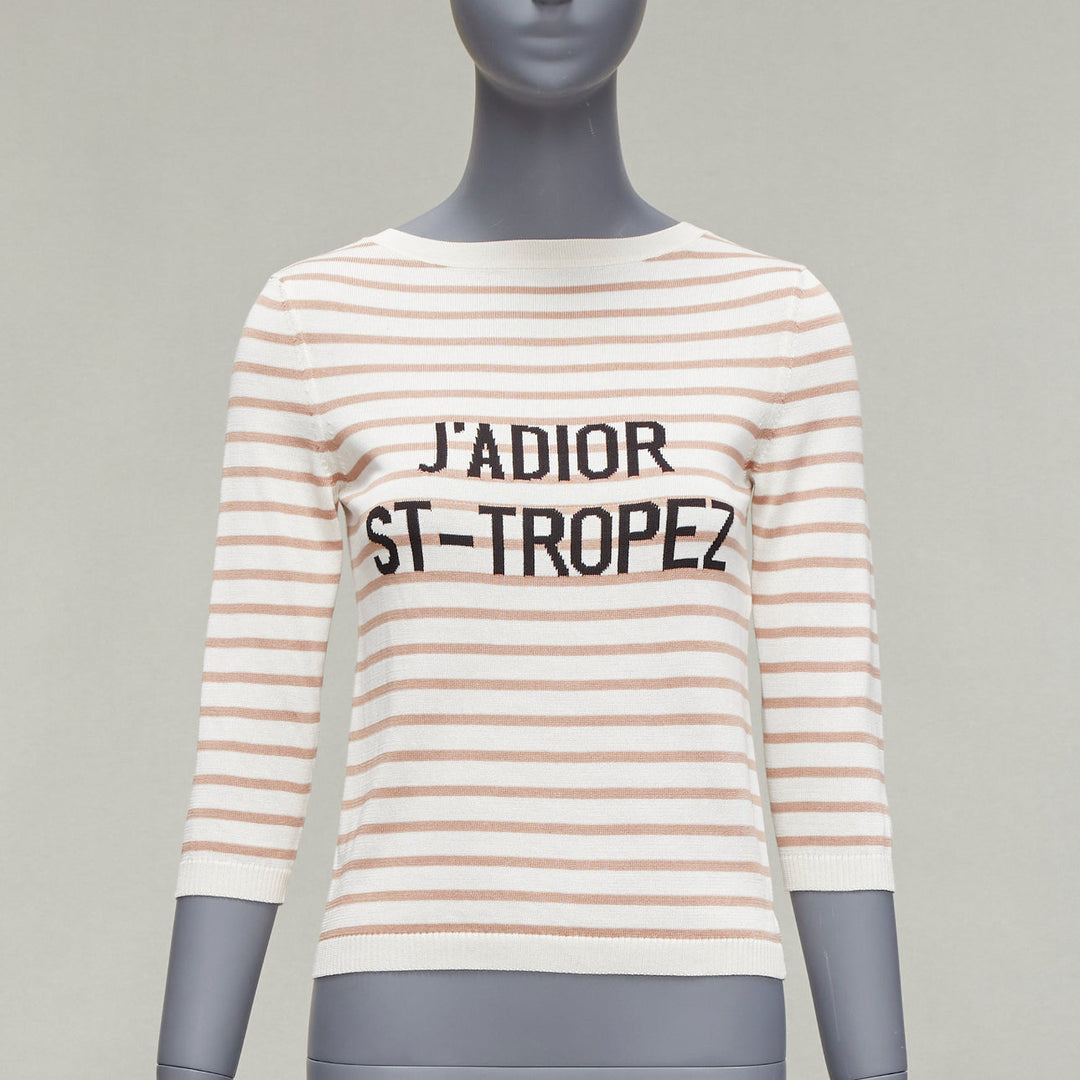 CHRISTIAN DIOR Jadior St Tropez beige cream stripe cropped sweater FR34 XS